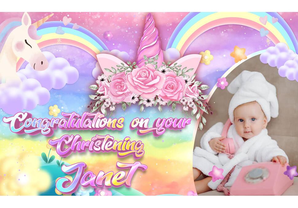 Personalised Birthday Backdrop Background Banner unicorn girl children Party