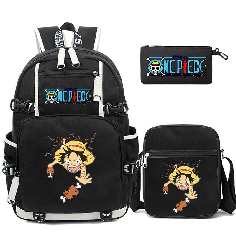3Pcs/set Anime One Piece Washable Backpack for Teenager Girl Boy Computer Knapsack Back To School Lightweight Book Bag Men Women Travel Bag Rucksack