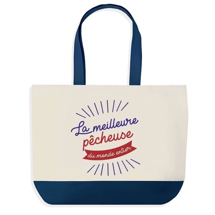 Sac cabas - PLANETEE - Pêcheuse Meilleure du Monde - Bleu - Coton - 40x45 cm