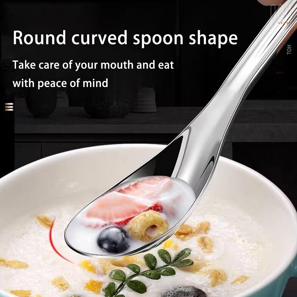 Baby Feeding Spoon Mirror Polished Washable Anti-rust Smooth Solid Color Nonslip Handle Kitchen Soup Porridge Scoop Tool