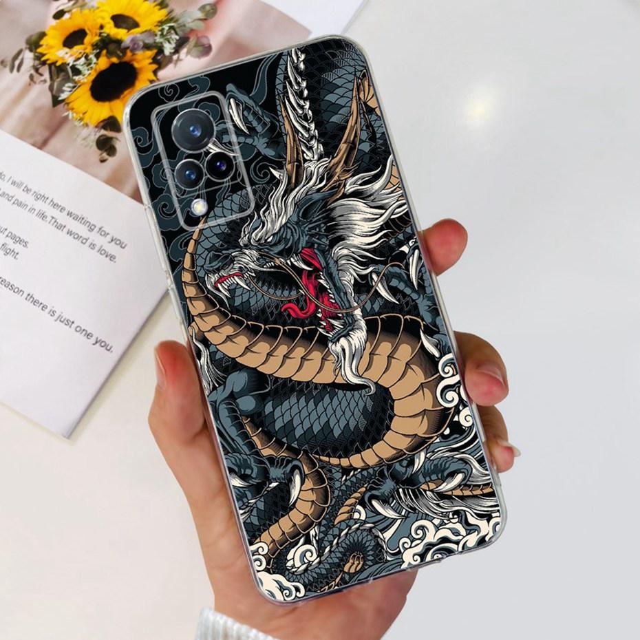 For Vivo V21 4G 5G V21S Fashion Dragon Metal Style Painted Case For Vivo V 21 21S V2050 V2066 V2108 Soft Silicone Phone Cases