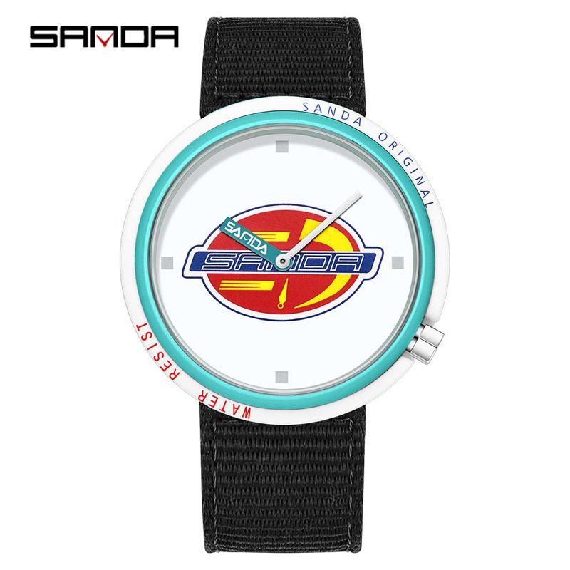 SANDA Unisex Nylon Strap Quartz Wristwatch – Trendy, Waterproof, Simple Color Block Design