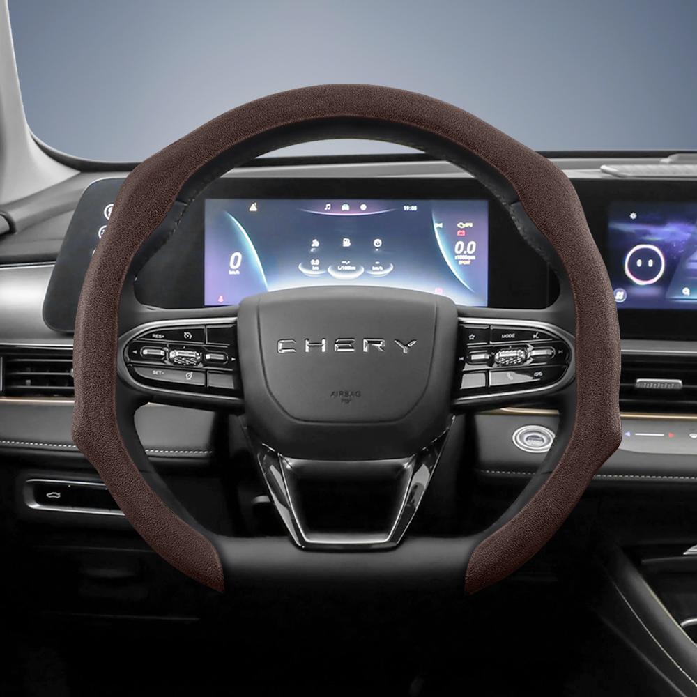 bpzsw1 Suitable for Chery Premium Suede Snap-On Steering Wheel Cover, Non-Slip and Durable, Round and D-Shaped Steering Wheel Available for Tiggo2