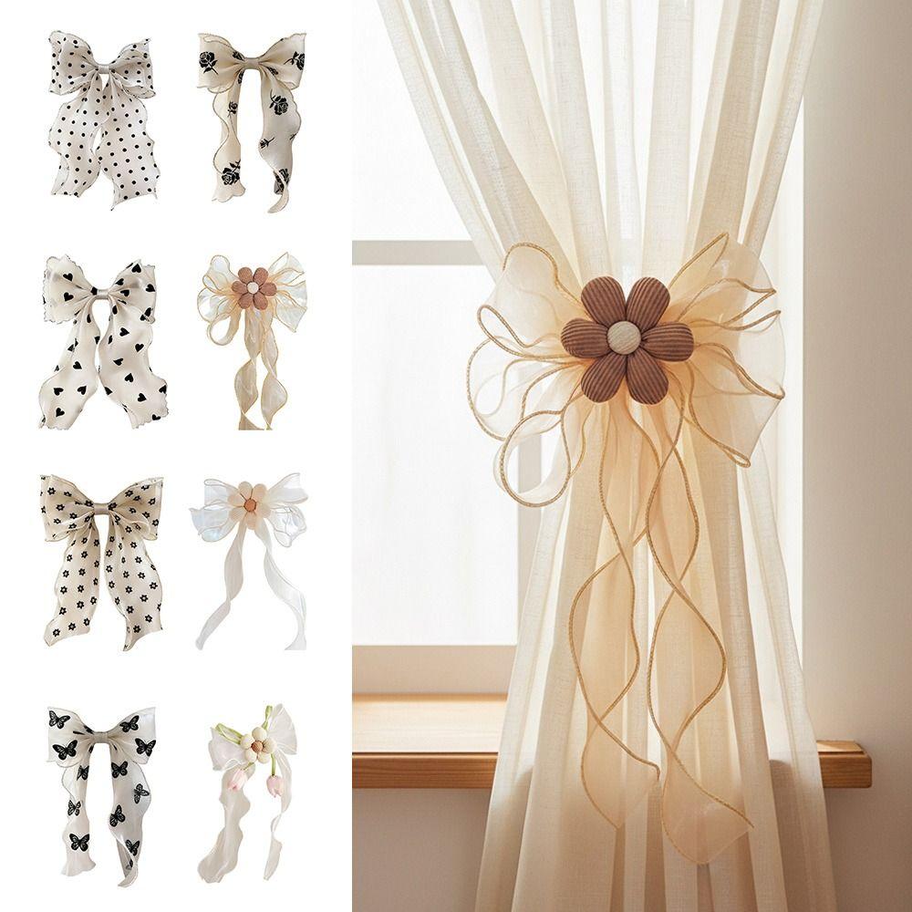 Organza Material Curtain Tieback Pink Tulip Bow Drapery Tieback Living Room Window