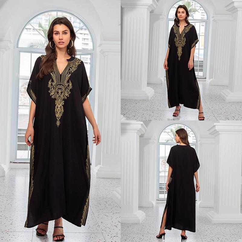 "European & American Embroidered Cotton Maxi Skirt: Women's Beach Sun Protection Robe"