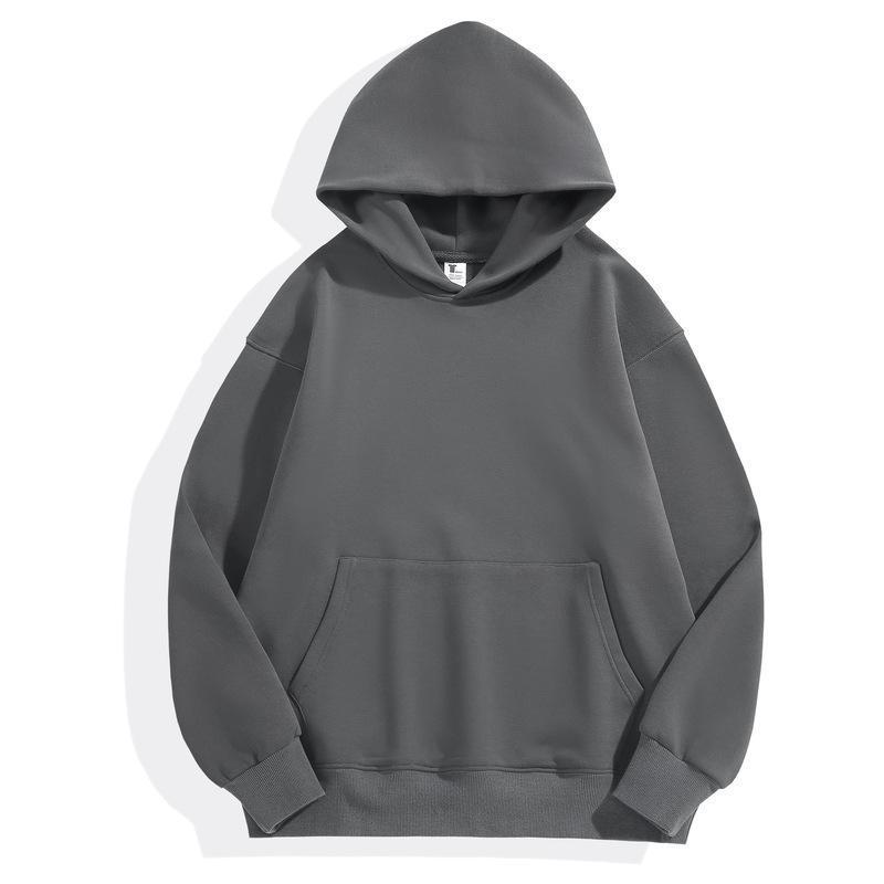 Unisex Trendy Heavyweight 480g Cotton Fleece-Lined Hoodie – Autumn/Winter Drop Shoulder Pullover