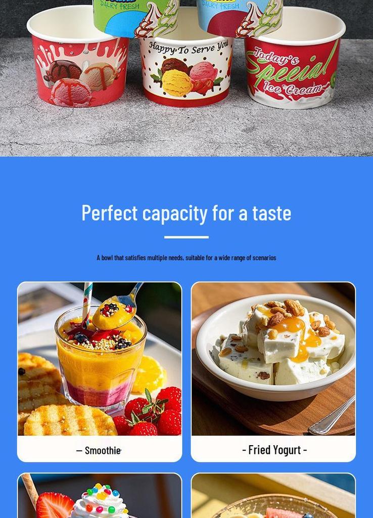 Disposable Ice Cream and Yogurt Paper Cups and Bowls for Tasting