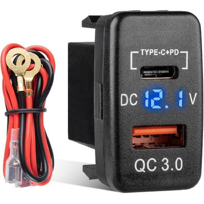 For Toyota Dual USB C Port PD Quick Charge 3.0 Car Charger Power Socket with Digital Blue Led Voltmeter for Toyota Tundra 2005-2006 4Runner 2003-2009