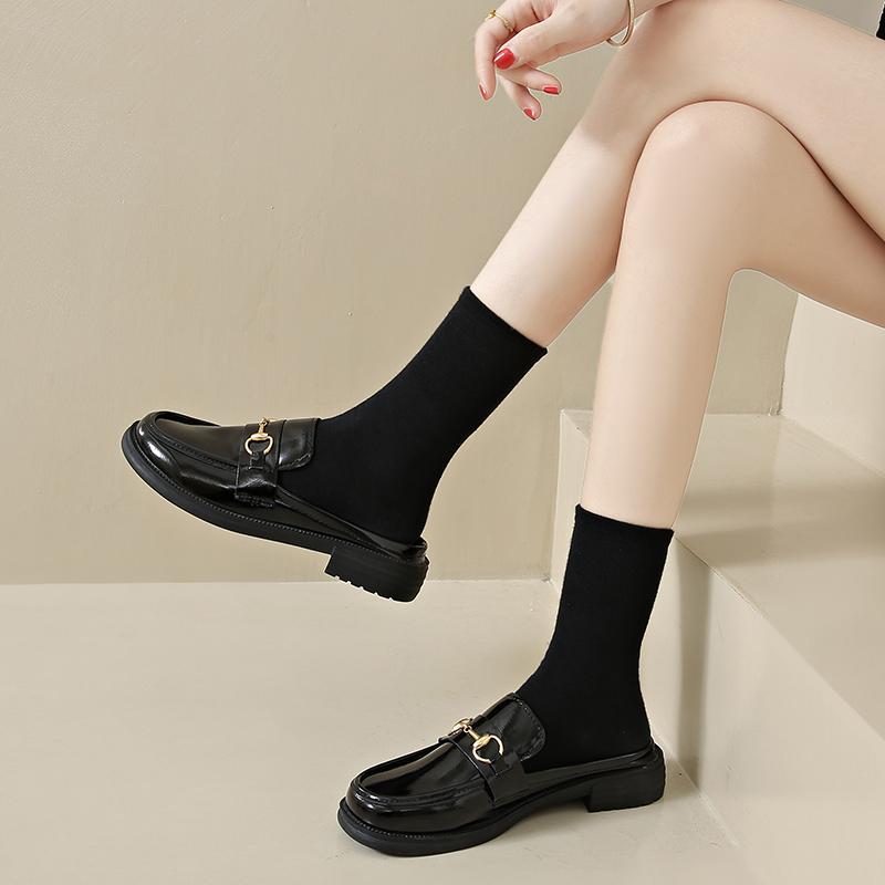 Fashion CRLAYDK Mules for Women Flats Leather Slip On Shoes Comfortable Business Work Casual Ladies Backless Slide Round Toe Loafers