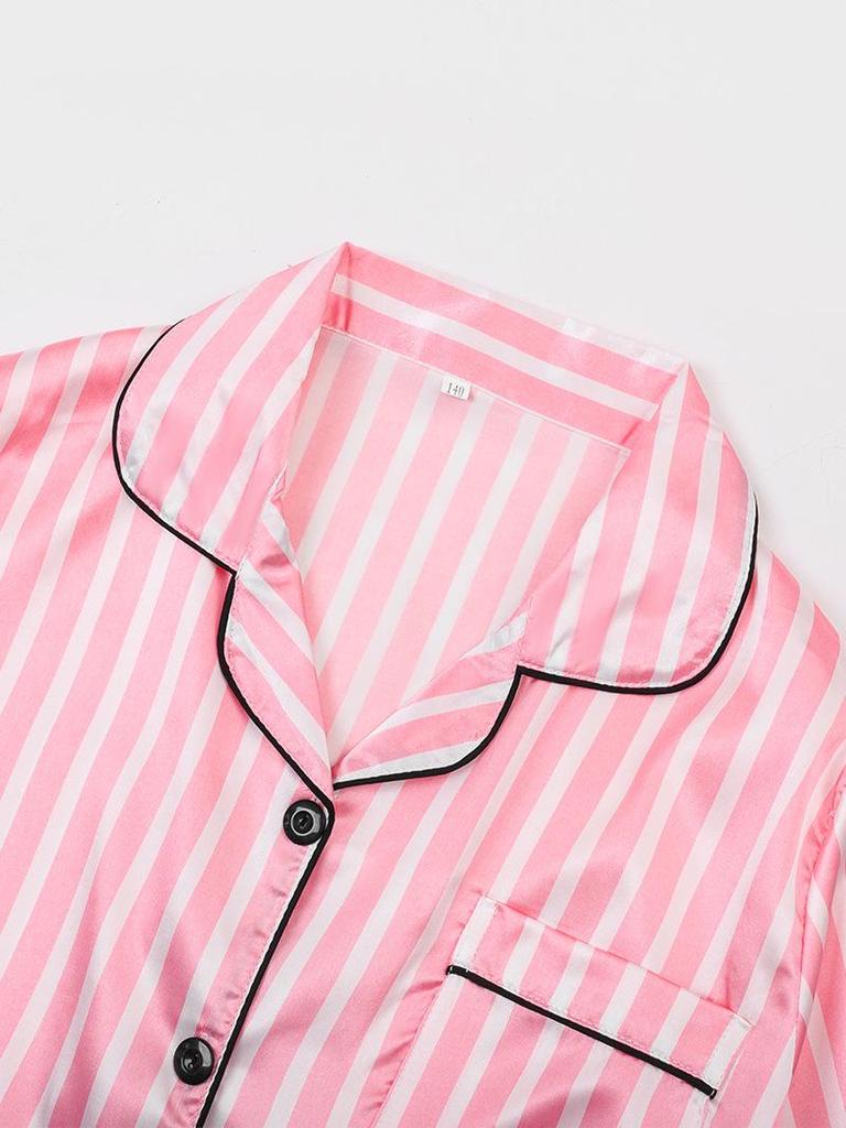 Vier Jahreszeiten Tragbares Kinder Pyjama Set aus Imitationsseide mit Streifen - 7 Teile