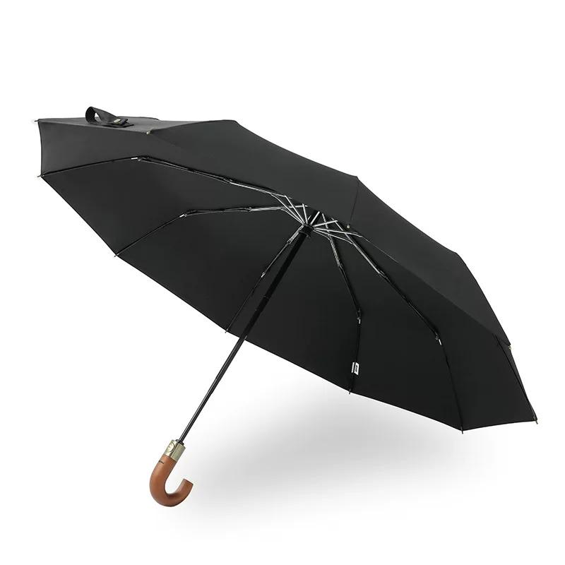 Parachase Wooden Curved Handle Fully Automatic Umbrella with Ten Ribs, 300t Memory Fabric, Double-Person Umbrella, Self-Opening and Wind-Resistant