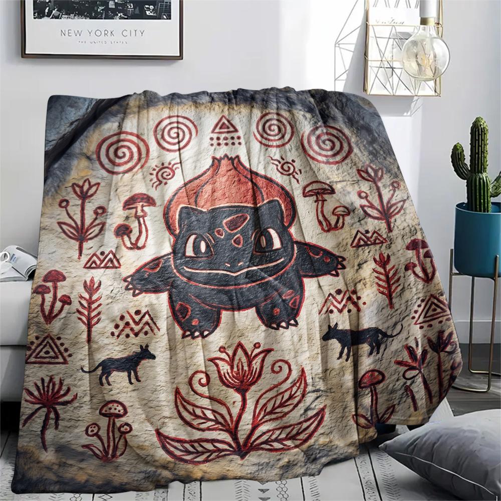 Bulbasaur Print Flannel Blanket, Ultra Soft High Quality All Seasons Warm Throw, Home Decor Cozy Blanket, Perfect Christmas Gift