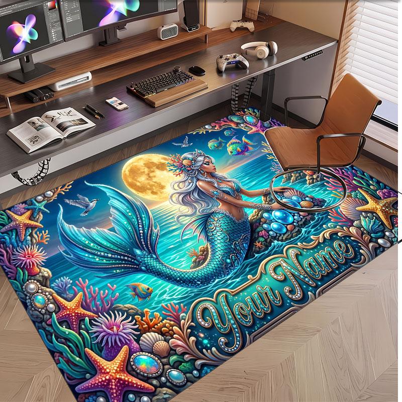Fish Ocean Theme Soft Crystal Velvet Rug Custom Name & Text Print Non Slip Floor Rug for Bedroom Living Room