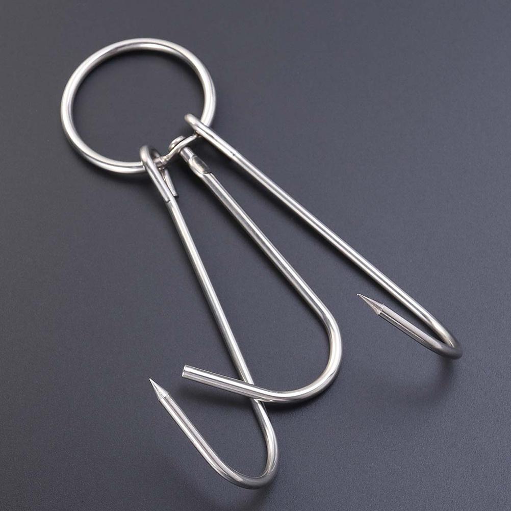 6pcs Stainless Steel Double Meat Hooks 3.5Cm Diameter 24.5Cm Length Drying Roast Hook For Bbq Smoking Grill Hanging Rack Butcher 23x5x0.35cm