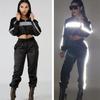 Damen Reflektierender Sportanzug Trainingsanzug Set Mode Patchwork Kapuzen Langarm Top Hose