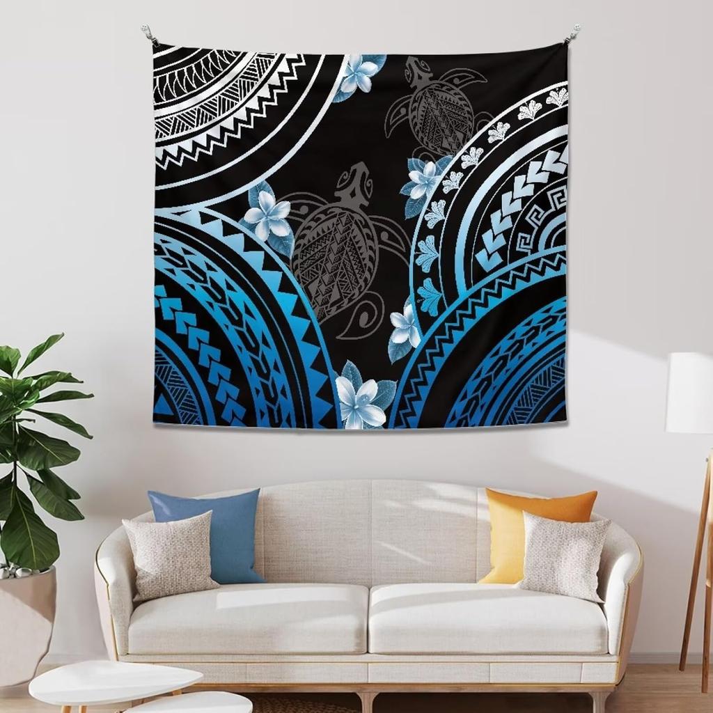 Polynesian Turtles Tapestry, Hawaiian Tribal Tattoo Hibiscus Print Wall Tapestry Tapestry Wall Hanging, Tapestry Aesthetics For