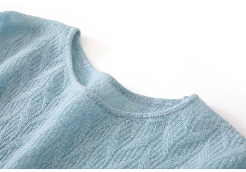 Women's 100% Pure Cashmere Floral Pattern Round Neck Loose Knit Pullover Sweater