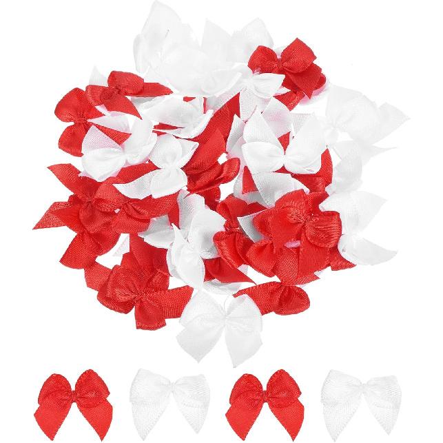 MECCANIXITY 50Pcs Mini Ribbon Bow 1" Mini Fabric Satin Ribbon Flower Bows for Craft DIY Sewing Wedding Birthday Party Pink & Blue