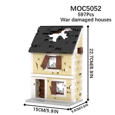 WW2 MOC Ruins Building Blocks Destroyed House War Scene Gunfight Guard Abandoned Construction Bricks Assemble Toys Boys Gift