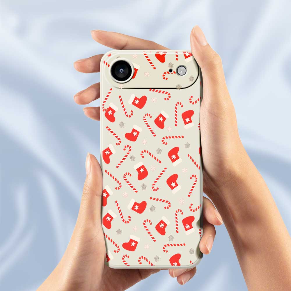 For iPhone 17 Air Case Red Canes and Stockings Pattern Printing Straight Edge TPU Phone Back Cover