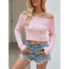 Women's Autumn and Winter Knitted Navel Short One-line Collar Slim Sweet Jumper