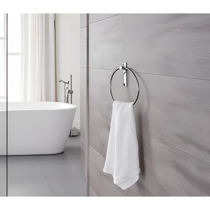Stainless Steel Self Adhesive Round Towel Ring | No Drilling Wall Mounted Bathroom Accessories | Durable Napkin Hand Towel Holder