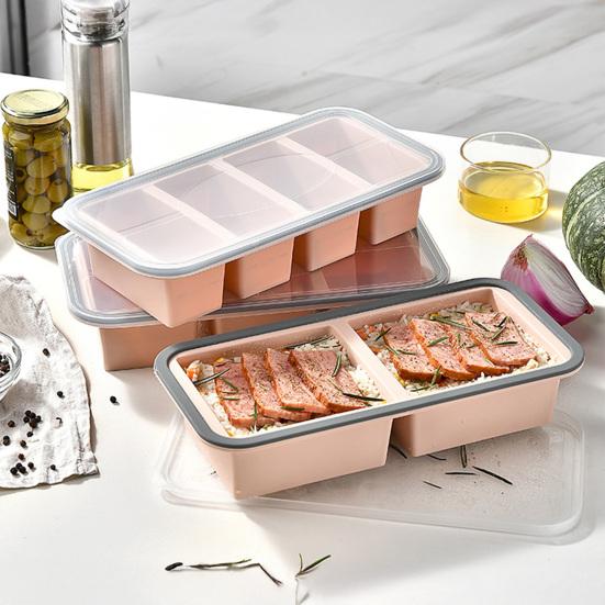 Silicone Food Storage Container with Lid Reusable Freezer Lunch Box Tray Divided Meal Prep Container for Kitchen