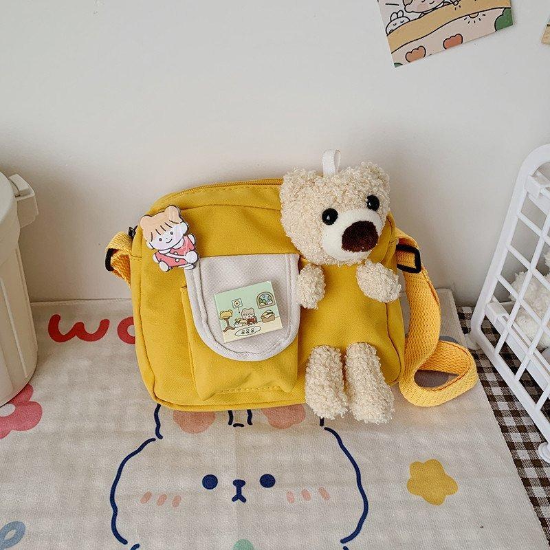 Bear small square bag new women's bag fashionable and sweet contrasting color shoulder bag messenger bag sweet small bag
