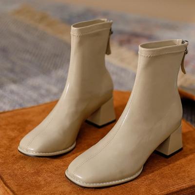 2024 2024 Spring Autumn Women Back Zipper Middle Heel Ankle Boots 2024 Square Toe Short Boots Comfortable Thick Heel Women's Boots