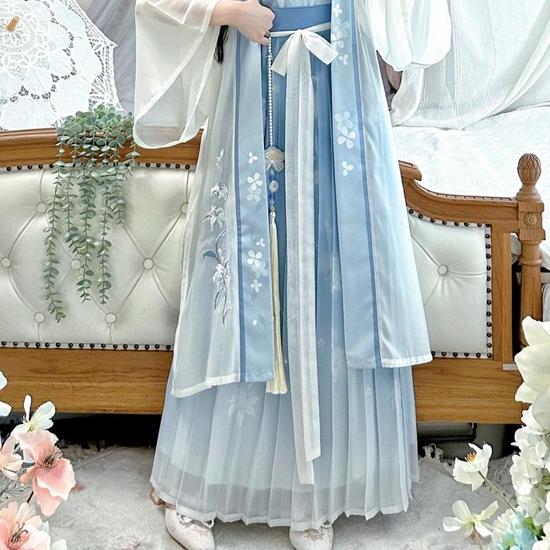 Chinese Song Dynasty Style Hanfu For Women Waist-length Pleated Skirt Embroidered Daily Spring And Summer Suit