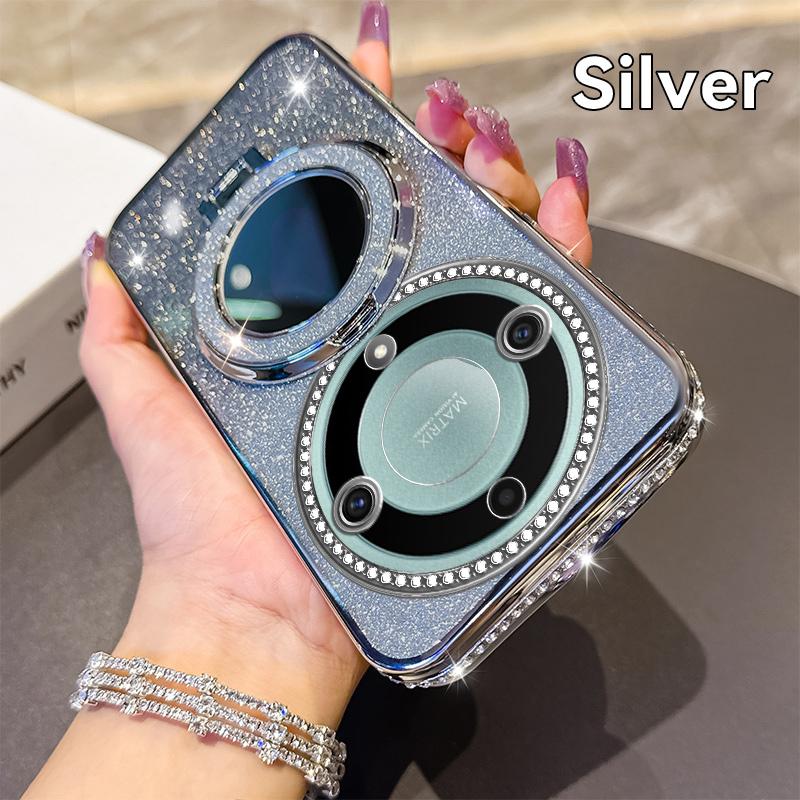KEYSION Glitter Jewelled Magnetic Phone Case for HONOR X9b 5G X9A 5G Makeup Mirror Stand Shockproof Cover for Magic 6 5 Lite 5G