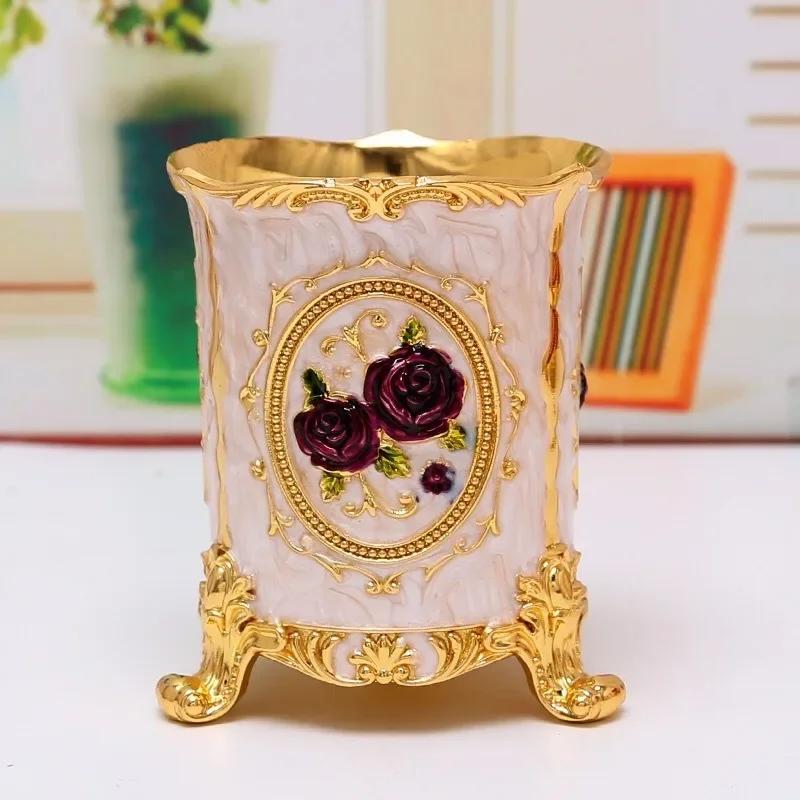 Stylish Chinese-style Pen Holder Zinc Alloy Storage Box for Office Supplies Stationery and Cutlery Home Office Desk Organizers