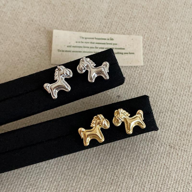 Unique Design Metallic Cartoon Animal Colt Horse Statement Dangle Earrings For Women Girl Gold  Color Jewelry Accessories