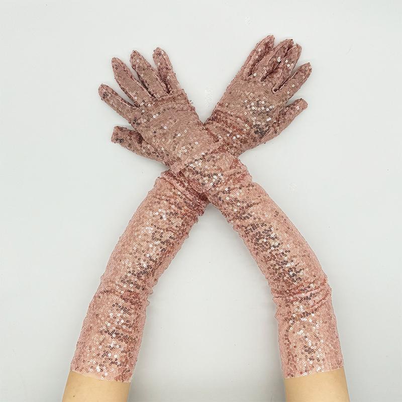 Long Glitter Elastic Fingerless Gloves Sparkly Sequin Performance Party Holiday Stage Costume Accessory Gloves