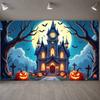Vollmond-Banner Leuchtende Fenster Halloween-Banner Kürbis-Banner Illustrierte Fledermäuse Spukhaus-Dekoration Für Spukhaus