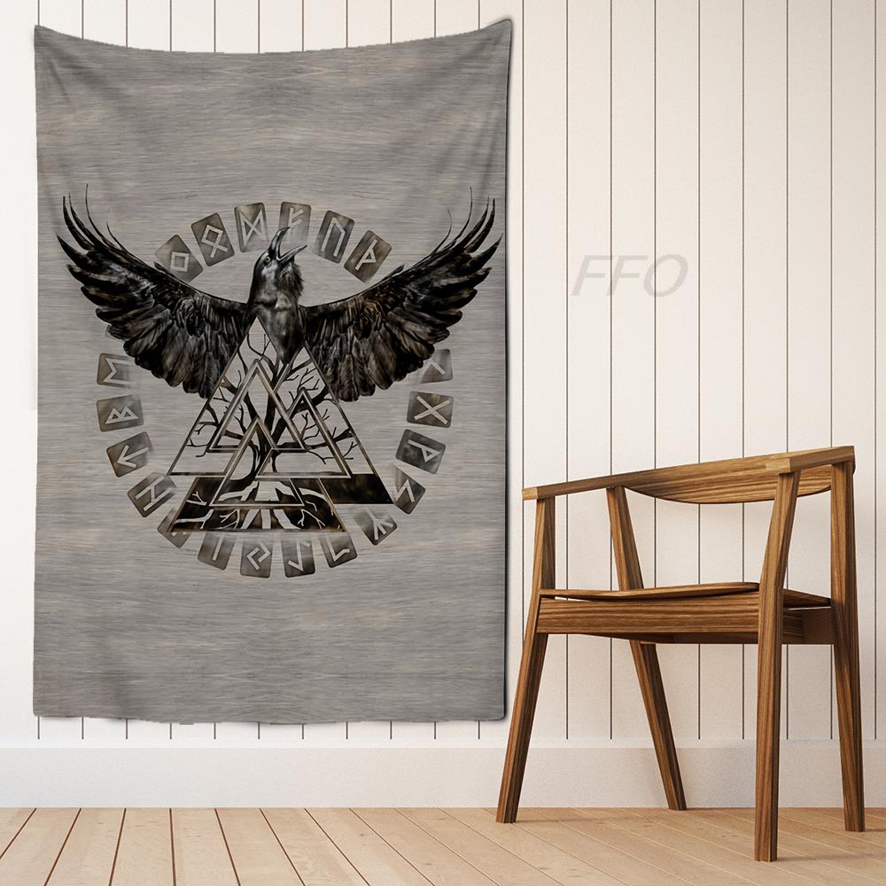 Viking Helmet Skull Tapestry Hammer Odin Mythology Print Wall Hanging Nordic Home Bedroom Living Room Decor