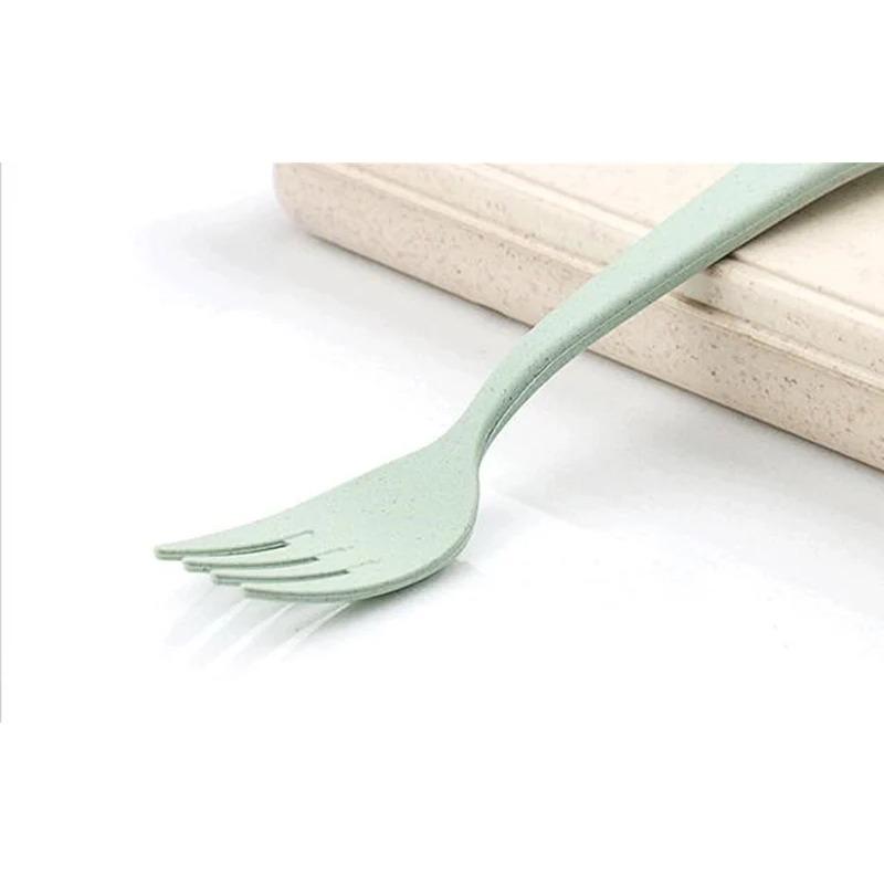 Cutlery Set Cute Portable Travel Adult Cutlery Wheat Straw Fork Camping Picnic Set Gift Child Office People Dinnerware