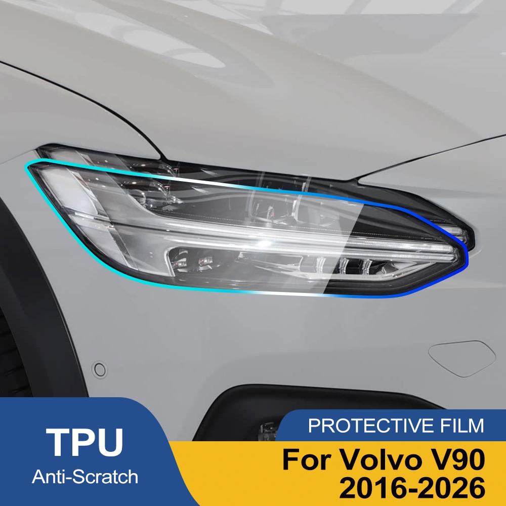 Per Volvo V90 2016-2026 Nero Fumé Lucido Pre-tagliato Pellicola Protettiva Fari Auto in TPU Kit Copertura Wrap in Vinile Antigraffio