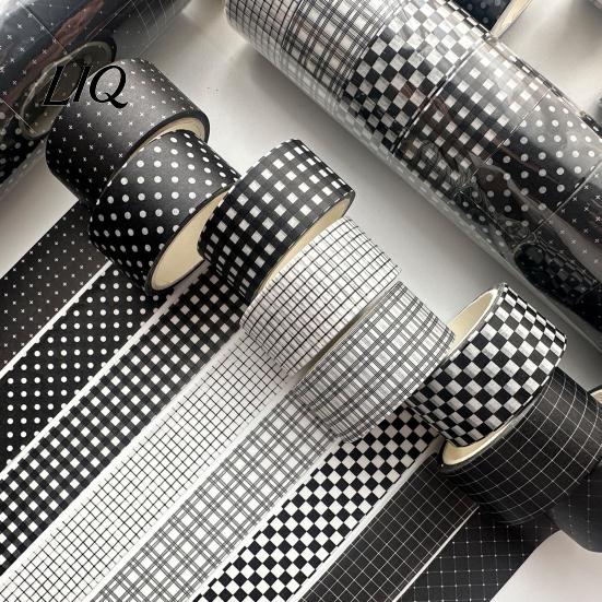 Vielseitiges Design Washi Tape Schwarz Weiß Gitterband, Karomuster Dekoratives Abdeckband Mattierte Textur für Kunst, DIY-Basteln, Notizbücher, Planer,