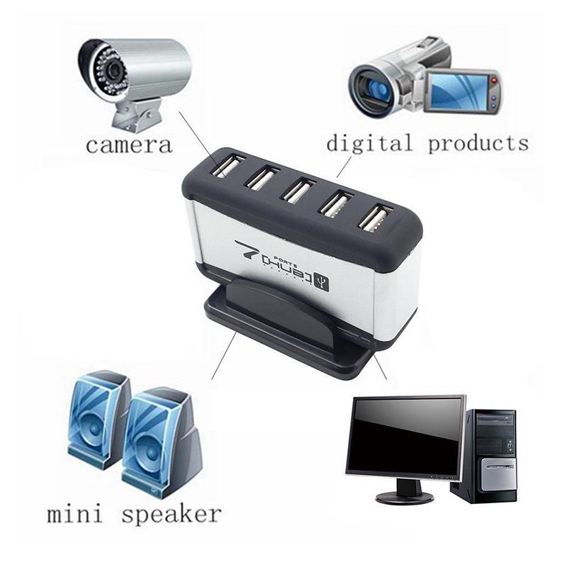 Usb 7-Port Hub Powered With Ac Adapter Cable High-Speed Eu/Us Plug For Pc Laptop