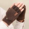 Women's Fingerless Wool Gloves with Flip-Top, Knitted Half-Finger Design for Winter Warmth and Cold Protection.