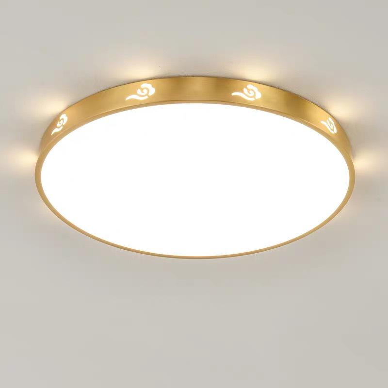 All-Copper Modern LED Ceiling Light: Ultra-Thin Round Fixture for Bedroom, Balcony, and Hallway