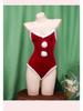 Festive Little Red Riding Hood Plush Jumpsuit - Sexy Christmas Gift Set C1034