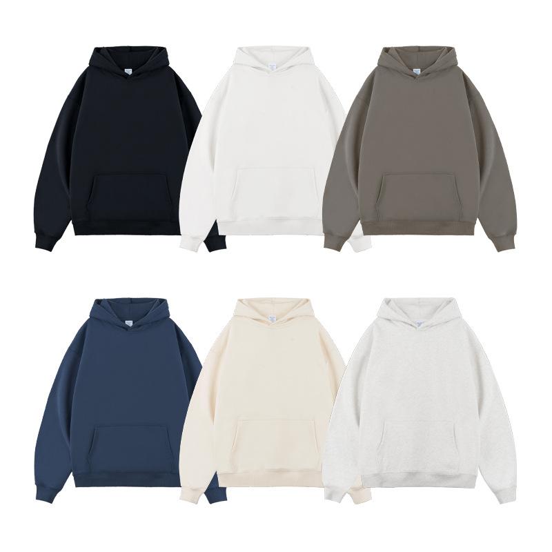 Autumn and Winter Solid Color Blank Plus Velvet Thickened 450g Hooded Sweatshirt Men Heavy Hoodie Men's Clothes