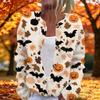 Women's Long Sleeve Knit Cardigan with Halloween Print Button Front