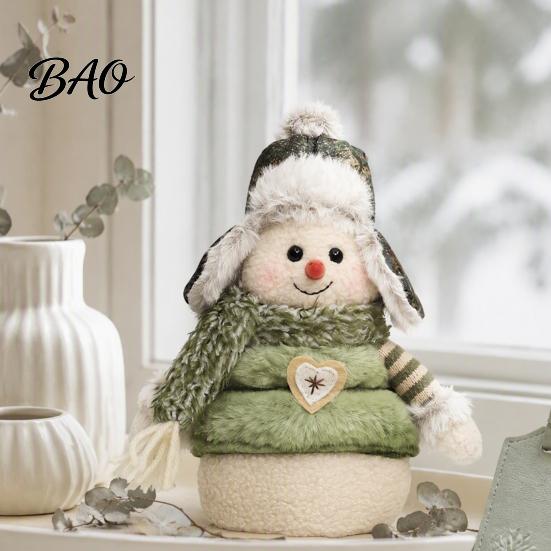 Indoor Christmas Party Supplies Green Plush Figurines, Skiing Snowman Reindeer Stuffed Doll, Fabric Commercial Holiday Display Ornaments Xmas Tabletop