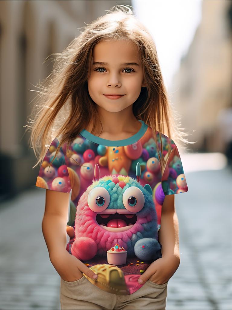 2024 Baby Summer Clothes Casual Short Sleeve Top Round Neck T-Shirt for Girls Tshirts Cartoon Outdoor Kawaii Teen Girl Clothes