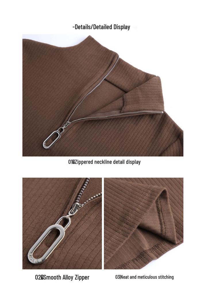 2024 Fall/Winter Women's Slim Fit Half-High Collar Long Sleeve Zipper Top