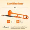 pInstruments pBONE Tenor Trombone in Bb, Lightweight and Durable ABS with Bio-Coated Antibacterial Coating, PBONE1O Orange [Includes Mouthpiece and Ca