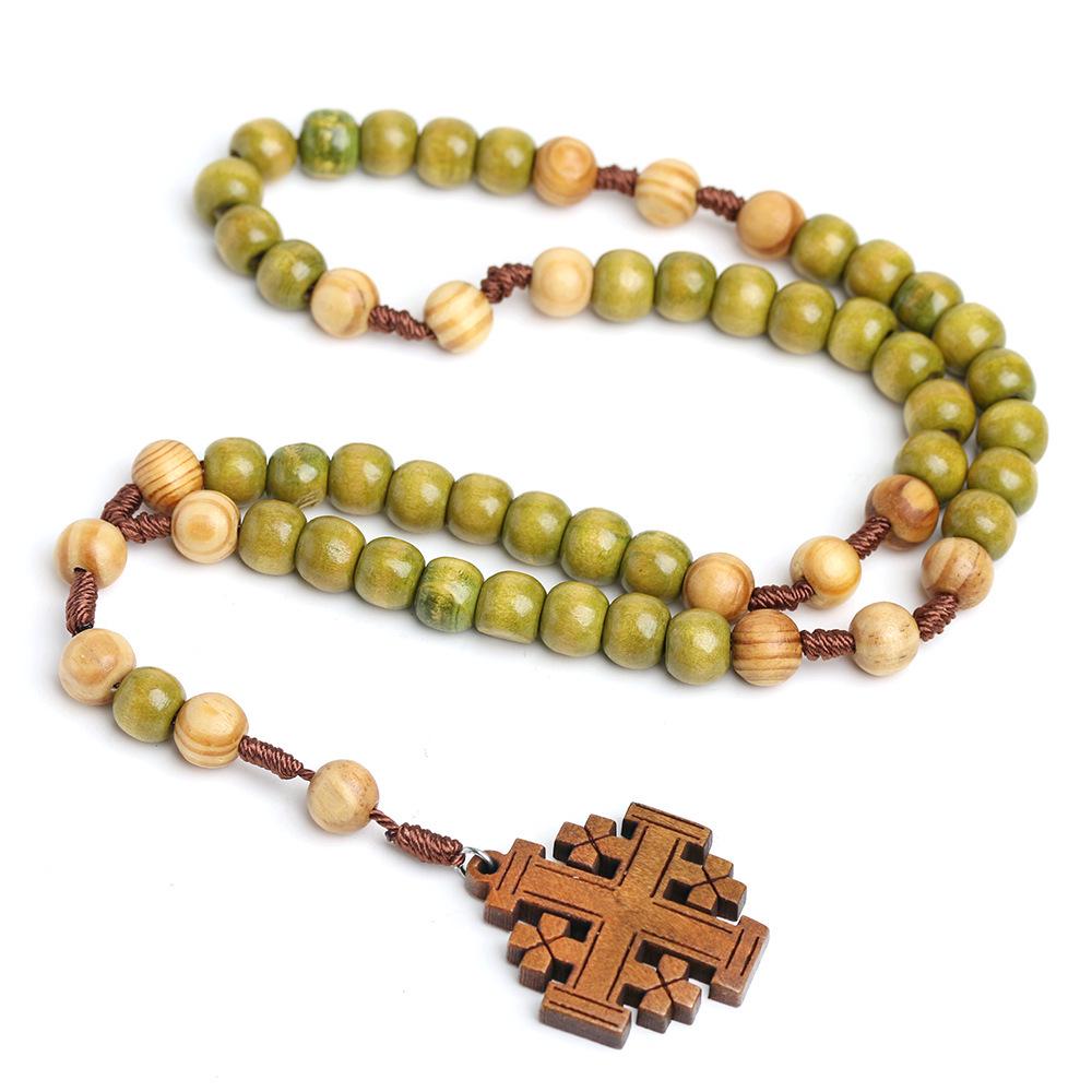 Jerusalem Wooden Woven Rosary Cross Pendant Gift